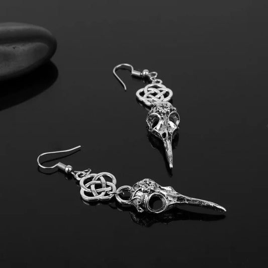 Viking Raven Skull Dangle Earrings