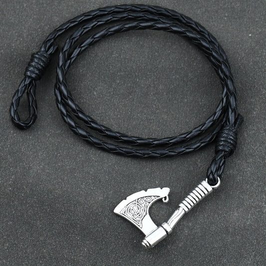 Men's Viking Axe Bracelet – Braided Leather with Irish Knot