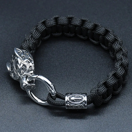 Wolf Head Viking Bracelet – Stainless Steel & Paracord Bangle