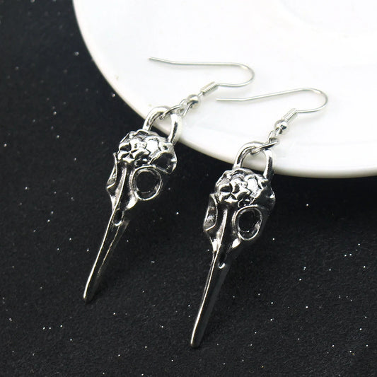 Viking Raven Skull Dangle Earrings