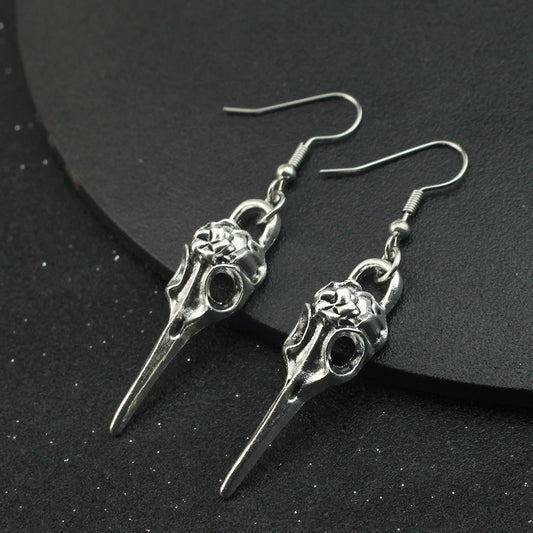 Viking Raven Skull Dangle Earrings