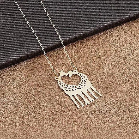 Personalized Giraffe Heart Pendant Necklace – Stainless Steel Animal Choker