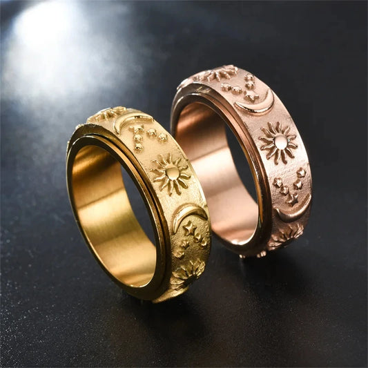 Spinning Star & Moon Anxiety Ring - Boho Fidget Ring for Women